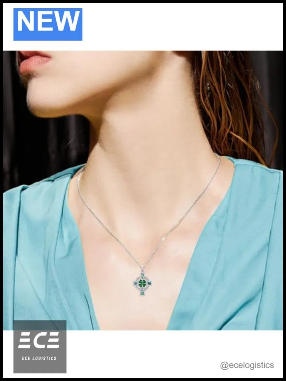 Celtic Cross Necklace 925 Sterling Silver Abalone Clover Pendant